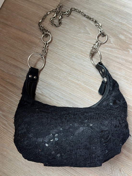 Handbags - Y2K Black Lace Sequin Shoulder Bag Chain Strap Grunge Fairycore Purse silver